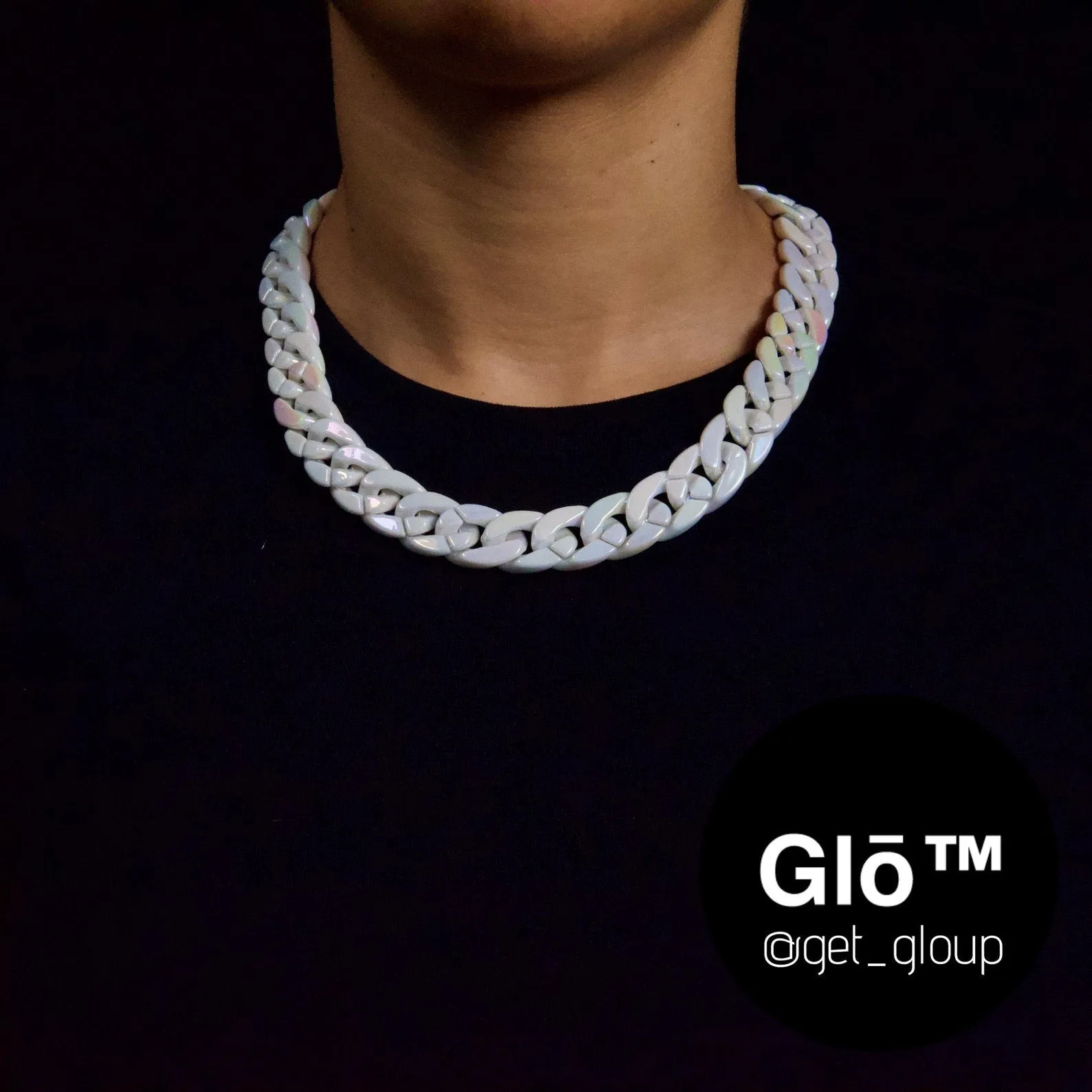 White Opal Medium Cuban Link Choker Acrylic Glass Chain - plushtrap_